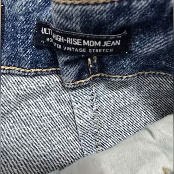 Hollister Ultra High Rise Mom Jeans Vintage Stretch Paper Bag Belted Raw Hem - Picture 3 of 7